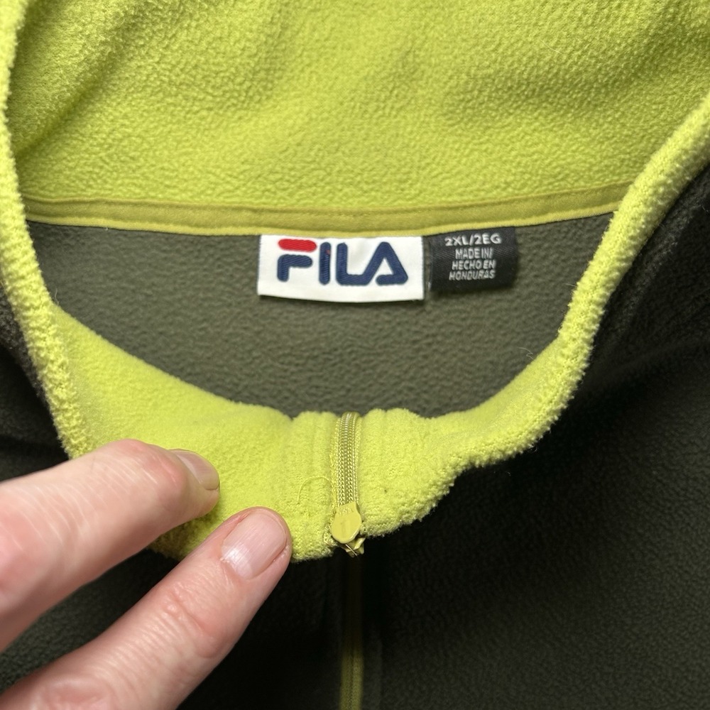 FILA Polartec Fleece Army / Neon Green‎ Men's 2XL Quarter Zip - Picture 10 of 11